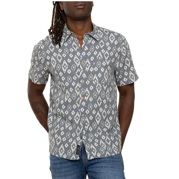 Lucky Brand Printed Linen Shirt Short Sleeve Geometric Print Size XXL NWT - Picture 1 of 9